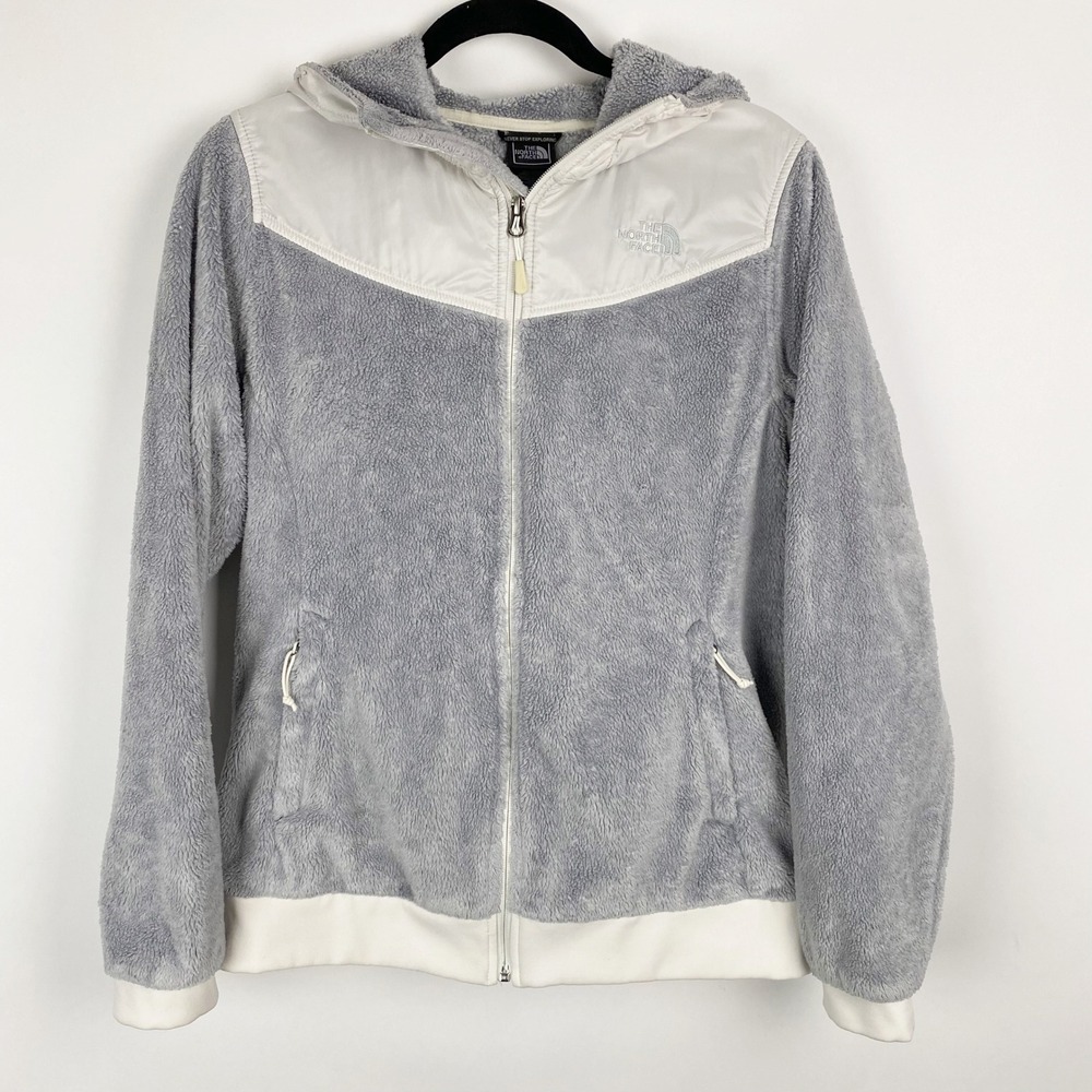 The‎ North Face Osito Hybrid Hooded Fleece Jacket Womens Large Gray White